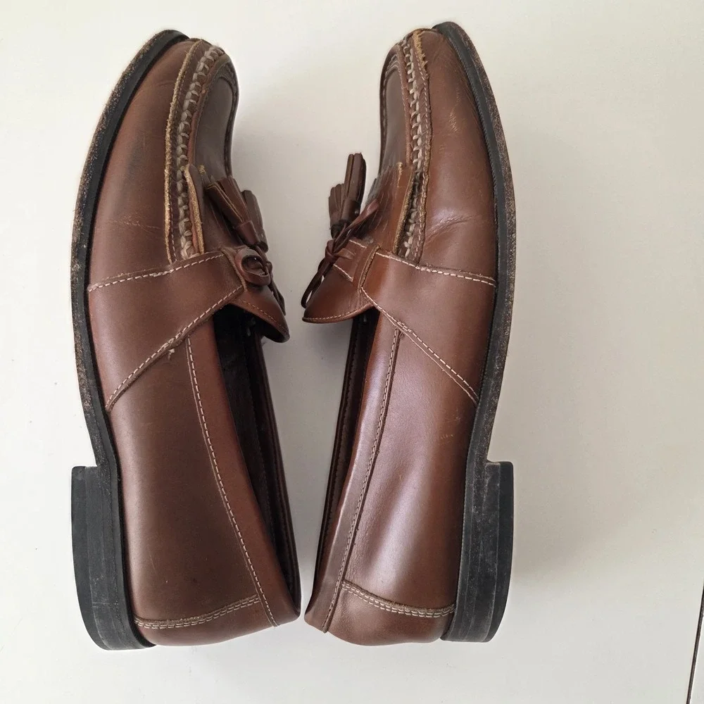 Johnston Murphy Mens 9.5‎ M Loafers Brown Leather Tassel Driving Shoes Casual